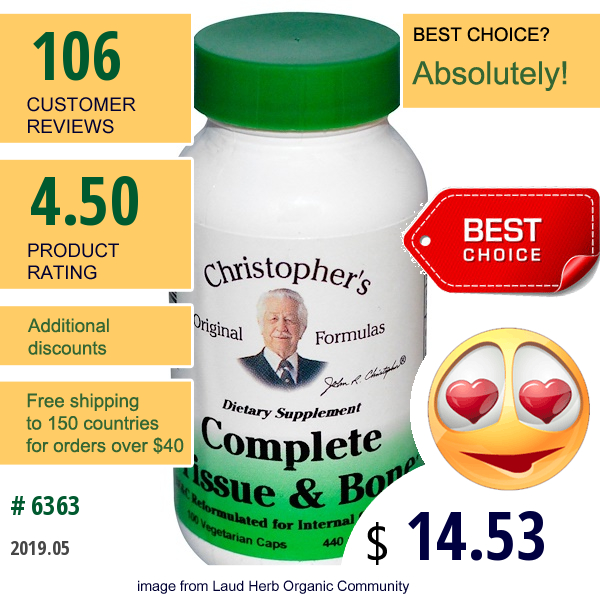 Christophers Original Formulas, Complete Tissue & Bone, 440 Mg Each, 100 Veggie Caps