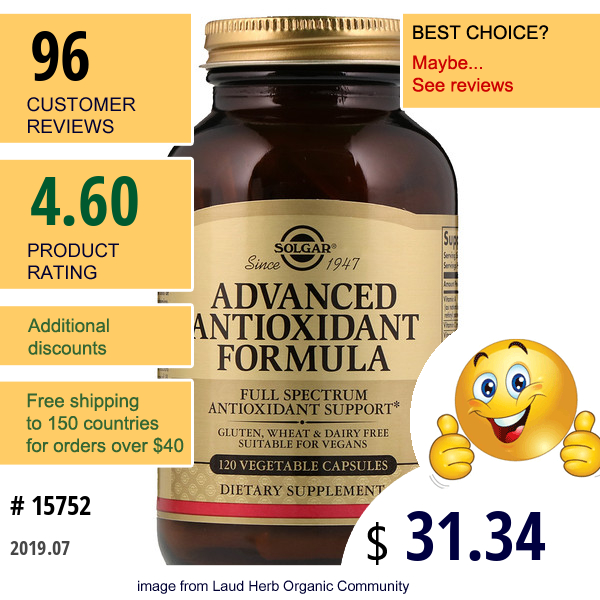 Solgar, Advanced Antioxidant Formula, 120 Vegetable Capsules