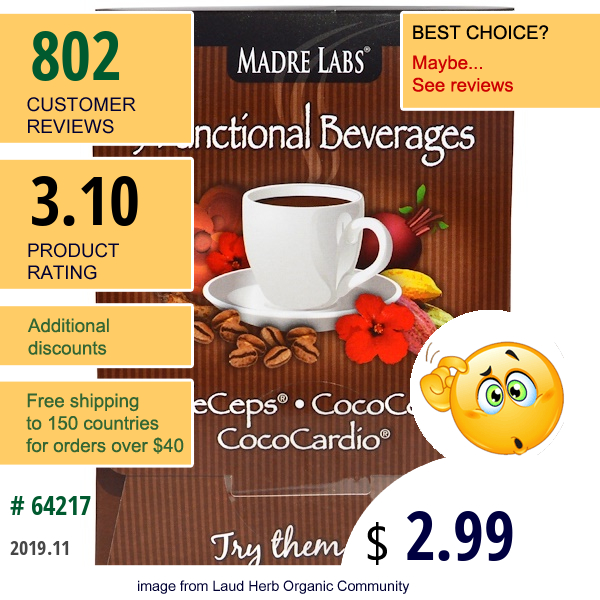 Madre Labs, 3 Functional Beverages, Cafeceps, Cococeps, Cococardio, 3 Sample Packets  
