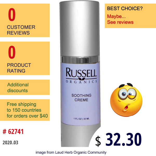 Russell Organics, Soothing Creme, 1 Fl Oz (30 Ml) Russell Organics, Soothing Creme, 1 Fl Oz (30 Ml)