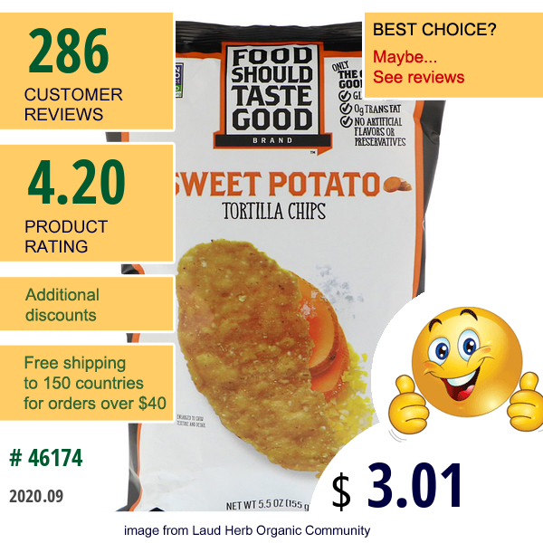 Food Should Taste Good, Tortilla Chips, Sweet Potato, 5.5 Oz (155 G)  
