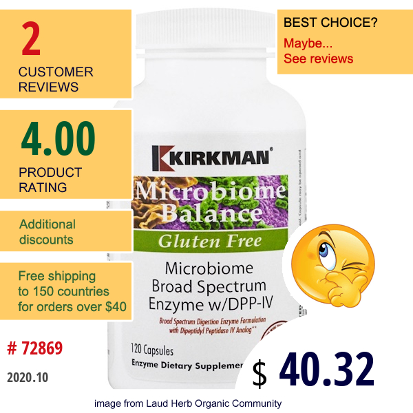 Kirkman Labs, Microbiome Broad Spectrum Enzyme W/Dpp-Iv , 120 Capsules  