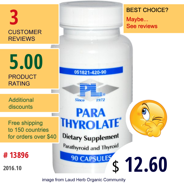 Progressive Laboratories, Para Thyrolate, 90 Capsules  