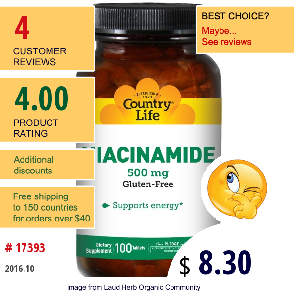 Country Life, Niacinamide, 500 Mg, 100 Tablets Country Life, Niacinamide, 500 Mg, 100 Tablets