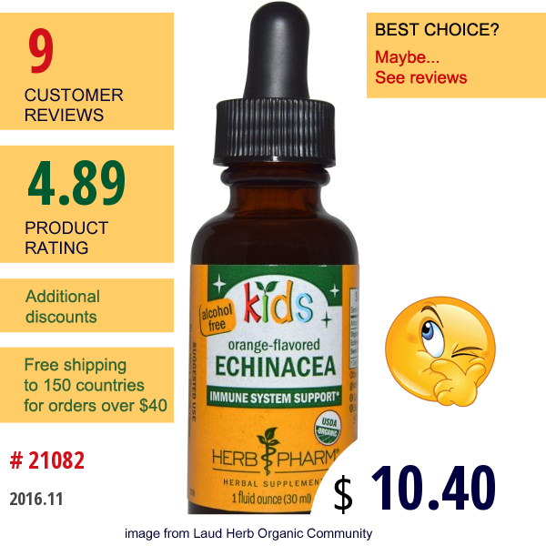 Herb Pharm, Kids Echinacea, Alcohol-Free, Orange-Flavored, 1 Fl Oz (30 Ml)