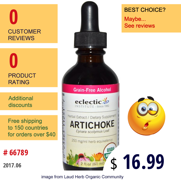 Eclectic Institute, Organic Artichoke, Grain-Free Alcohol, 2 Fl Oz (60 Ml)  