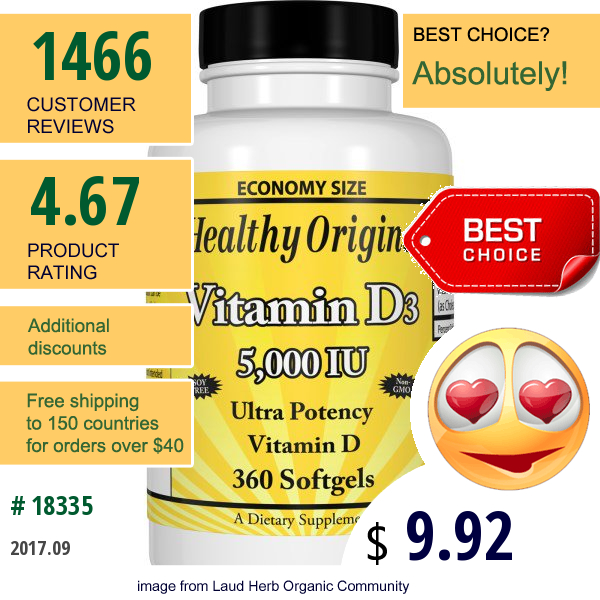 Healthy Origins, Vitamin D3, 5,000 Iu, 360 Softgels 