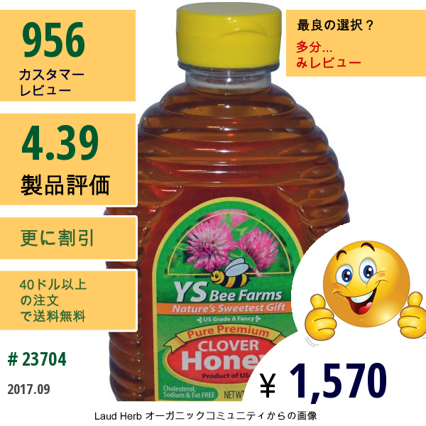 Y.s. Eco Bee Farms, 純粋プレミアム･クローバー蜂蜜、32オンス(2 ポンド) 907 G