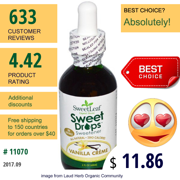 Wisdom Natural, Sweetleaf Liquid Stevia, Sweetdrops Sweetener, Vanilla Creme, 2 Fl Oz (60 Ml)