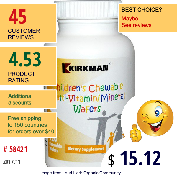 Kirkman Labs, Childrens Chewable Multi-Vitamin/mineral Wafers, 120 Chewable Wafers