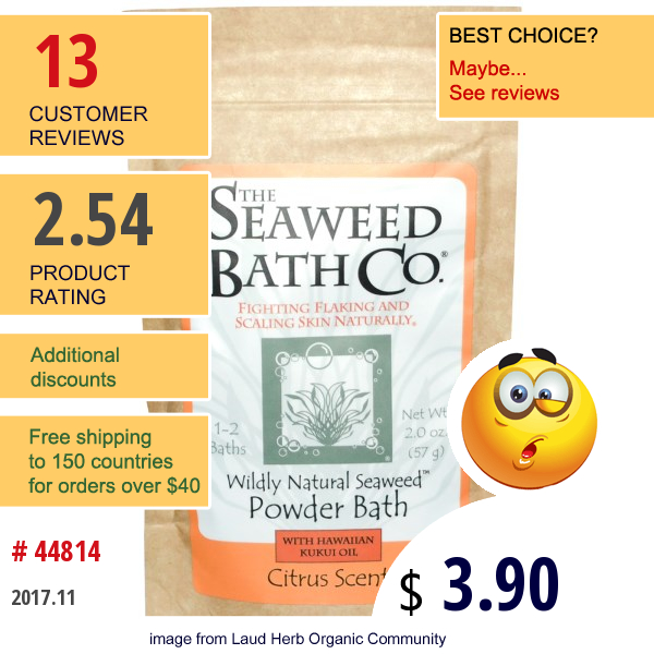 Seaweed Bath Co., Powder Bath With Hawaiian Kukui Oil, Citrus Scent, 2.0 Oz (57 G)  
