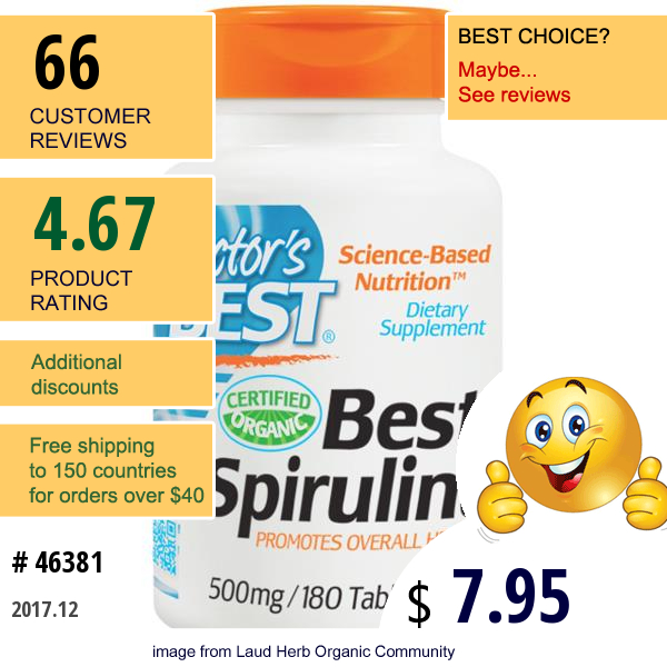 Doctors Best, Best Spirulina, 500 Mg, 180 Tablets  