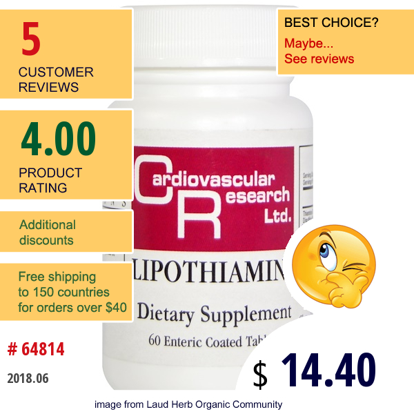 Cardiovascular Research Ltd., Lipothiamine, 60 Enteric Coated Tablets