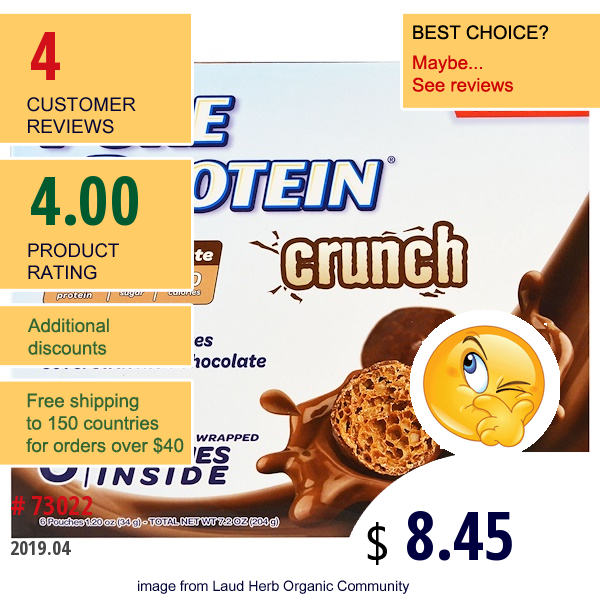 Pure Protein, Crunch, Crispy Protein Bites, Double Chocolate, 6 Individually Wrapped Pouches, 1.20 Oz (34 G ) Each  