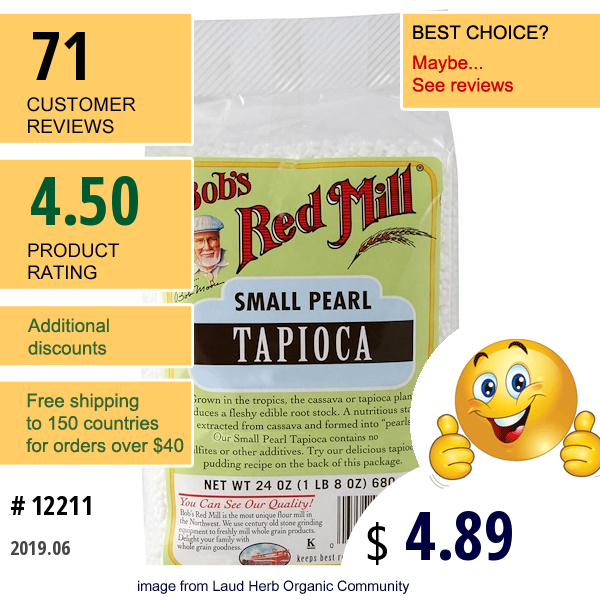 Bobs Red Mill, Small Pearl Tapioca, 1.5 Lbs (680 G)