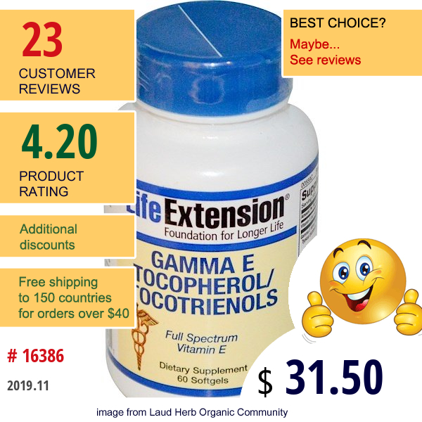 Life Extension, Gamma E Tocopherol/Tocotrienols, 60 Softgels  