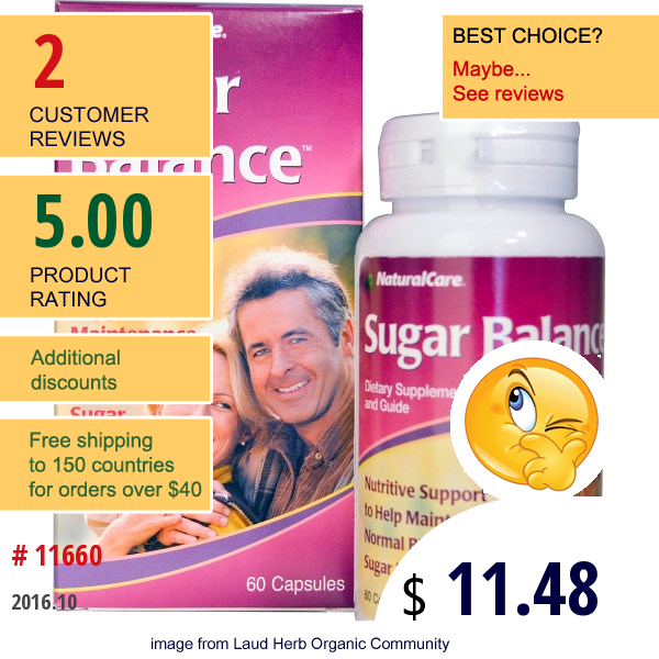 Natural Care, Sugar Balance, 60 Capsules