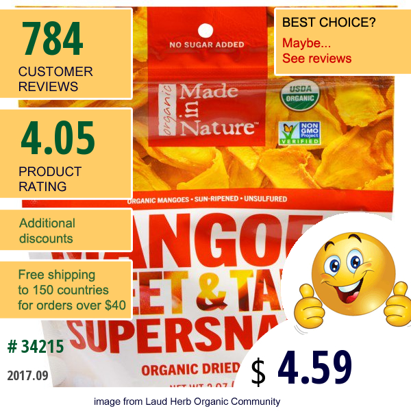 Made In Nature, Organic Mangos Sweet & Tangy Supersnacks, 3 Oz (85 G)