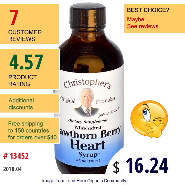 Christophers Original Formulas, Hawthorn Berry Heart Syrup, 4 Fl Oz (118 Ml)  
