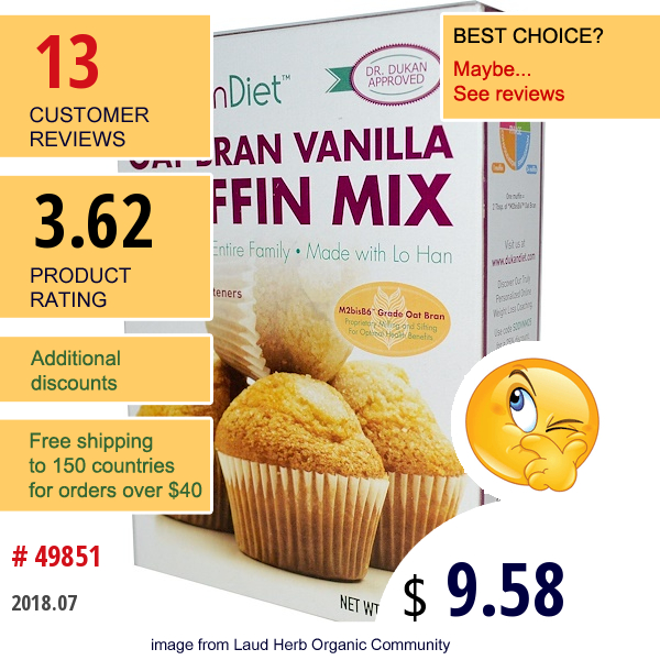 Dukan Diet, Oat Bran Vanilla Muffin Mix, 9.7 Oz (276 G)