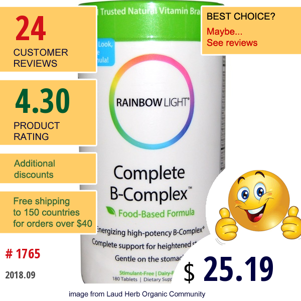 Rainbow Light, Complete B-Complex, Food Based Formula, 180 Tablets  