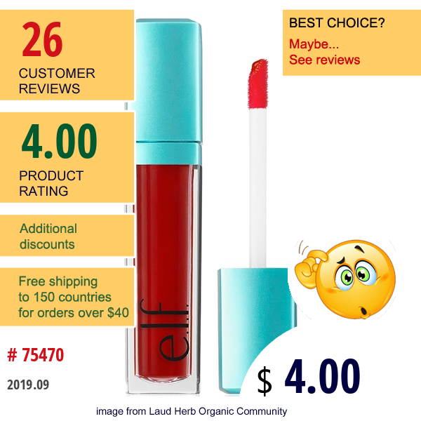 E.l.f., Aqua Beauty, Radiant Gel Lip Tint, Red Orange Wash, 0.20 Fl Oz (6 Ml)  