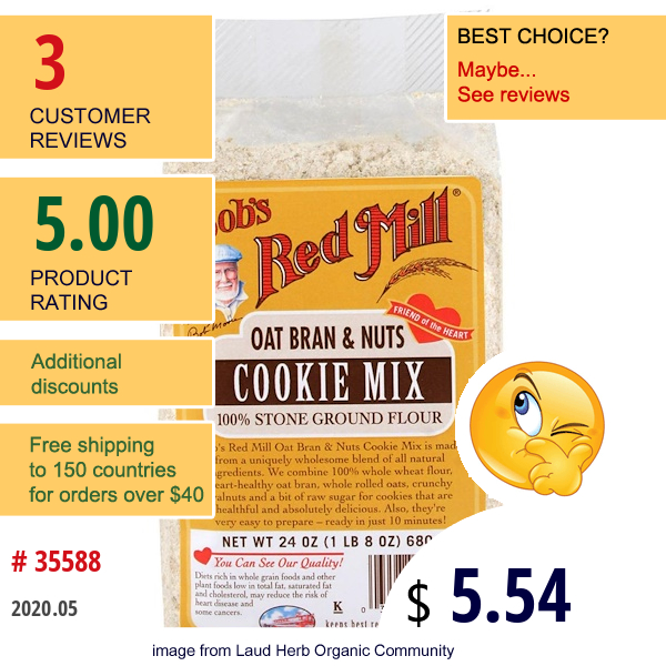 Bob'S Red Mill, Cookie Mix, Oat Bran & Nuts, 24 Oz (680 G)  