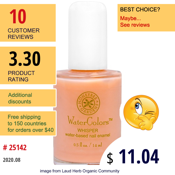 Honeybee Gardens, Watercolors, Water-Based Nail Enamel, Whisper, 0.5 Fl Oz (14 Ml)  