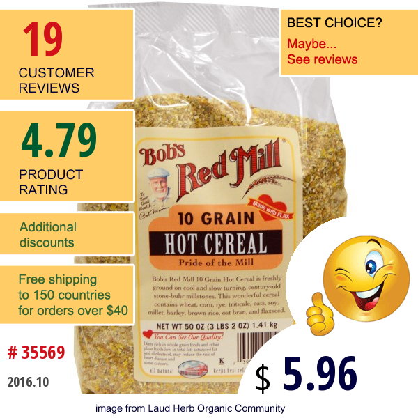 Bobs Red Mill, 10 Grain Hot Cereal, 50 Oz (1.41 Kg)  