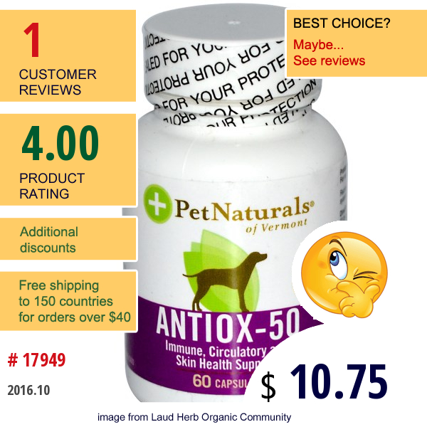 Pet Naturals Of Vermont, Antiox-50, For Medium Size Dogs, 60 Capsules  