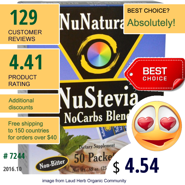 Nunaturals, Nustevia, No Carbs Blend, 50 Packets, 1 Oz (29 G)