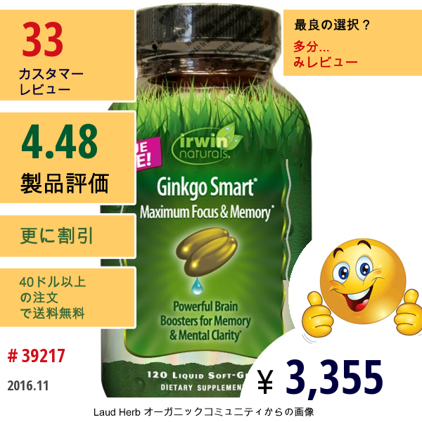 Irwin Naturals, ギンコースマート, マキシマム フォーカス & メモリー, 液状ソフトジェル 120 粒