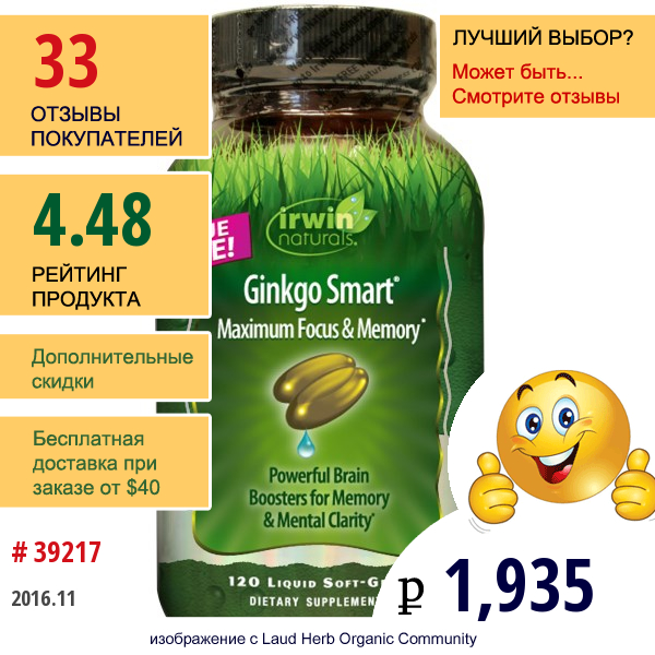 Irwin Naturals, Экстракт Гинго Для Памяти И Внимания, 120  Гелевых Капсул С Жидким Наполнителем