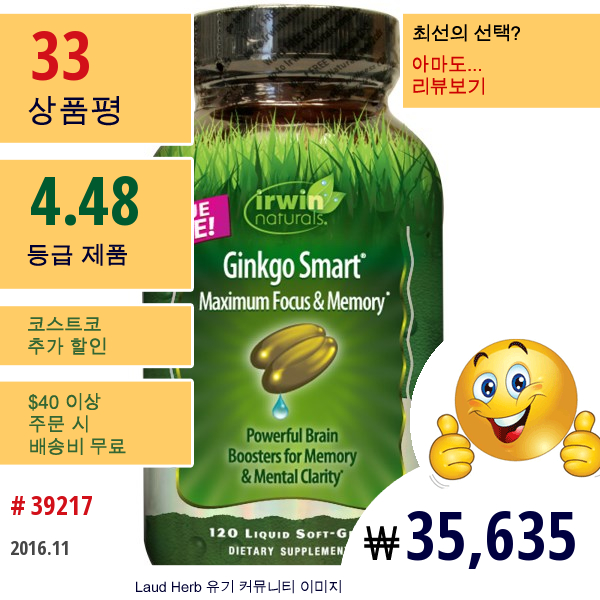 Irwin Naturals, 징코 스마트, 맥시멈 포커스 & 메모리, 120 액체 소프트젤