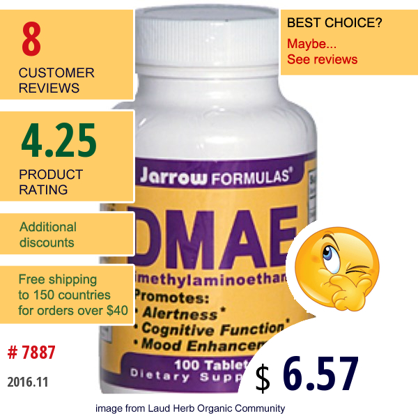 Jarrow Formulas, Dmae (Dimethylaminoethanol), 100 Tablets  