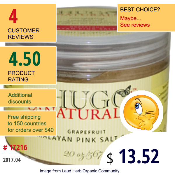 Hugo Naturals, Himalayan Pink Salt Scrub, Grapefruit, 20 Oz (567 G)  