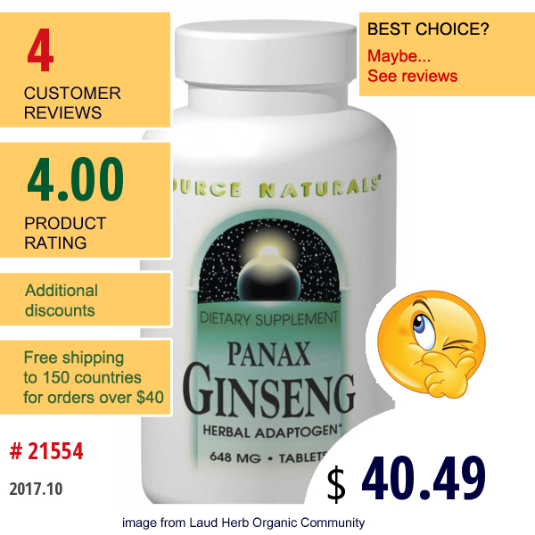 Source Naturals, Panax Ginseng, 648 Mg, 250 Tablets  
