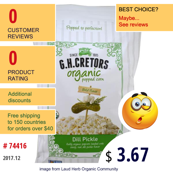 G.h. Cretors, Organic Popped Corn, Dill Pickle, 4.0 Oz (113 G)  