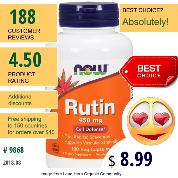 Now Foods, Rutin, 450 Mg, 100 Veggie Caps