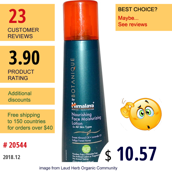 Himalaya, Botanique, Nourishing Face Moisturizing Lotion For All Skin Types, 6.76 Fl Oz (200 Ml)  