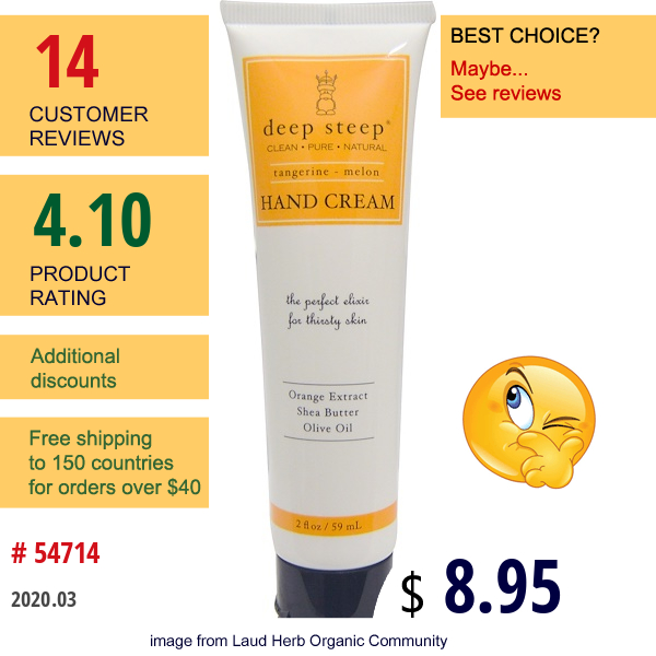 Deep Steep, Hand Cream, Tangerine - Melon, 2 Fl Oz (59 Ml)  