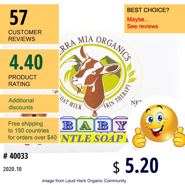 Tierra Mia Organics, Raw Goat Milk Skin Therapy, Baby, Gentle Soap Bar, 3.8 Oz  
