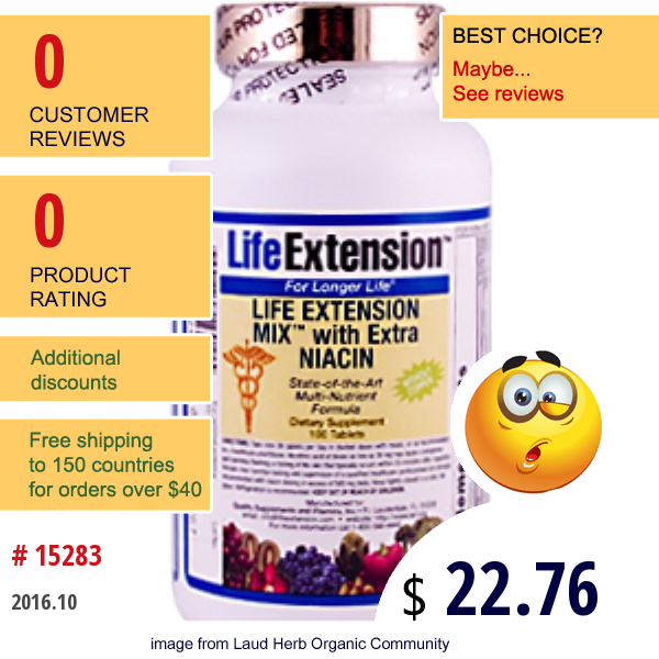 Life Extension, Mix With Extra Niacin Without Copper, 100 Tablets  