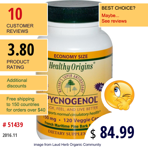Healthy Origins, Pycnogenol, 150 Mg, 120 Veggie Caps