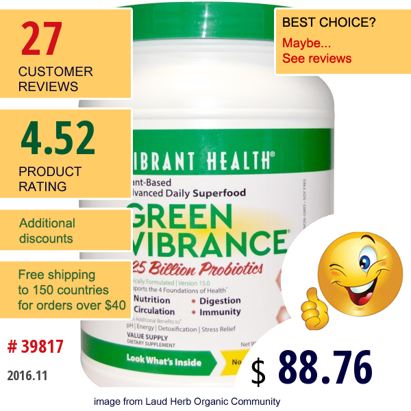 Vibrant Health, Green Vibrance, Version 15.0, 35.27 Oz (1 Kg)