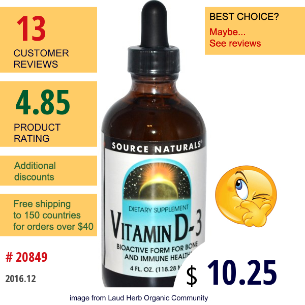 Source Naturals, Vitamin D-3, 4 Fl Oz (118.28 Ml)