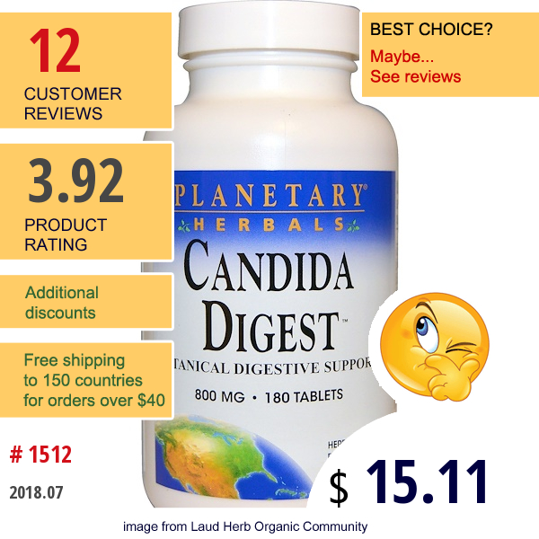 Planetary Herbals, Candida Digest, 800 Mg, 180 Tablets  