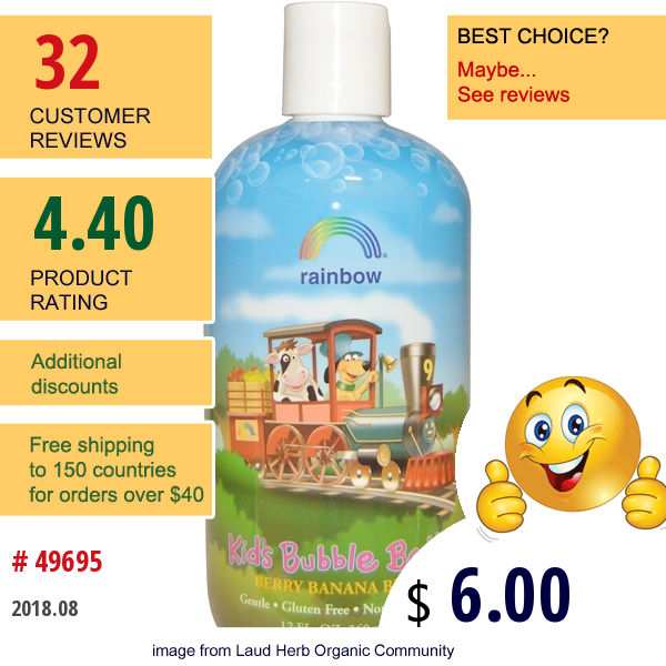 Rainbow Research, Kids Bubble Bath, Berry Banana Blast, 12 Fl Oz (360 Ml)