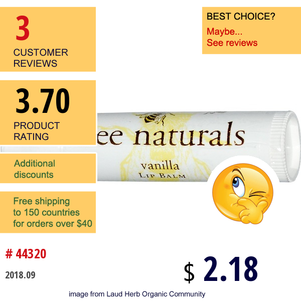 Bee Naturals, Lip Balm, Vanilla, 0.15 Oz  