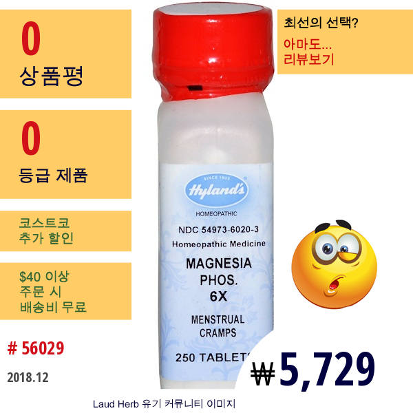 Hylands, Magnesia Phos 6X, 생리통, 250 타블렛  